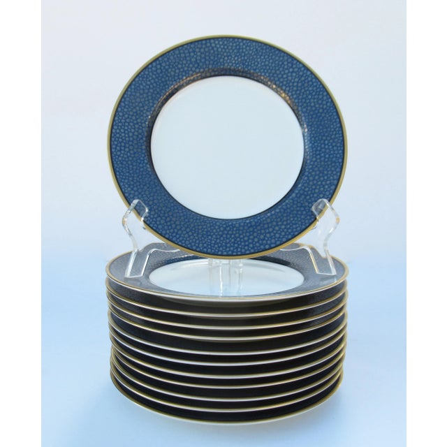 Contemporary Vintage C.1990's Fitz & Floyd "Shagreen" Blue Lapis & Gold Trimmed Salad or Canapés Dishes -Set of 12 For Sale - Image 3 of 13
