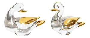Glass and 24 Carat Gold Ducks from Murano, 1980s, Set of 2