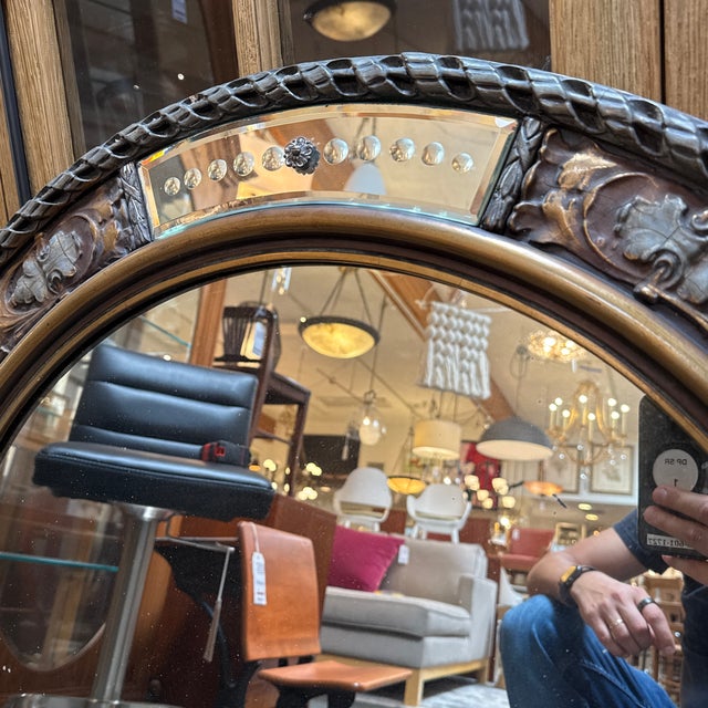 Vintage Baroque Style Carved Round Wall Mirror For Sale - Image 12 of 12