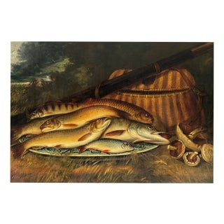 Hl Rolfe, Still Life with Fish, 1800s, Oil on Canvas For Sale