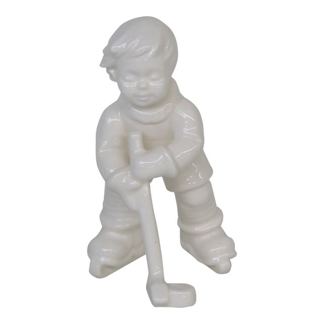 Goebel Hummel Ice Hockey Player 2143a White Glaze Porcelain Figurine 4702b For Sale