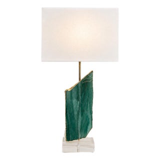 Green Aventurine Table Lamp With 24k Gold Edges | Luxury Natural Stone Lamp For Sale