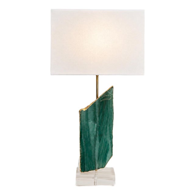 Green Aventurine Table Lamp With 24k Gold Edges | Luxury Natural Stone Lamp For Sale
