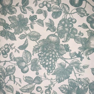 P Kaufmann Waverly Aqua & Cream French Country Fruit Vine Toile Fabric- 8.6 Yards For Sale