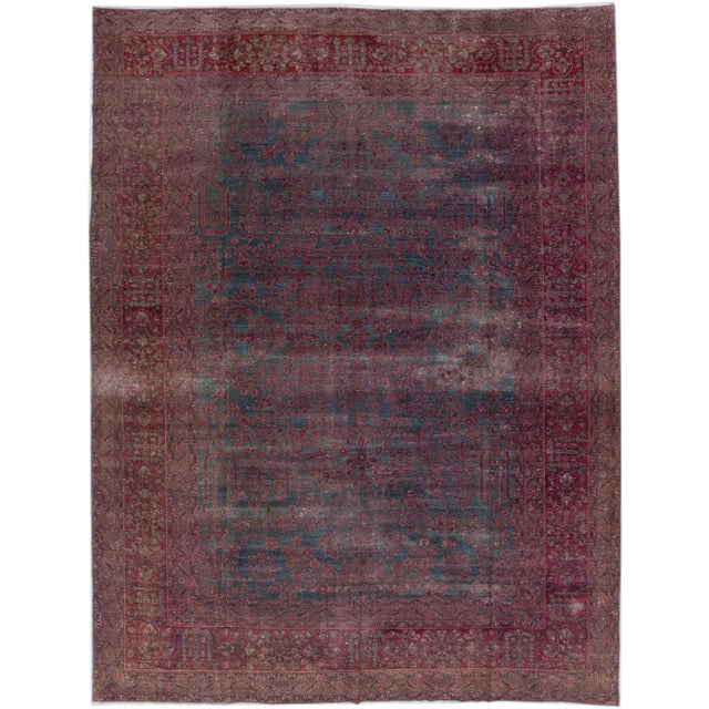 Textile 1920s Gray & Red Handmade Antique Persian Tabriz Wool Rug With Floral Motif For Sale - Image 7 of 7