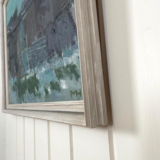Blue 1977 Mid Century Danish Abstract Oil Painting "Plankeverk I Sydhavnen" by Max Mogens Hansen For Sale - Image 8 of 13