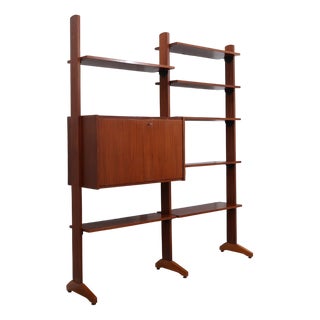Teak Modular Wall Unit with Drop-Front Bar, 1950s For Sale