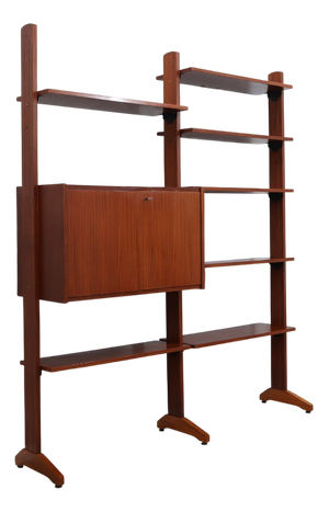 Teak Modular Wall Unit with Drop-Front Bar, 1950s