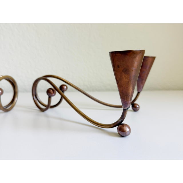 1960s Los Castillos-Style Modernist Brass & Copper Candle Holders - A Pair For Sale In Sacramento - Image 6 of 12
