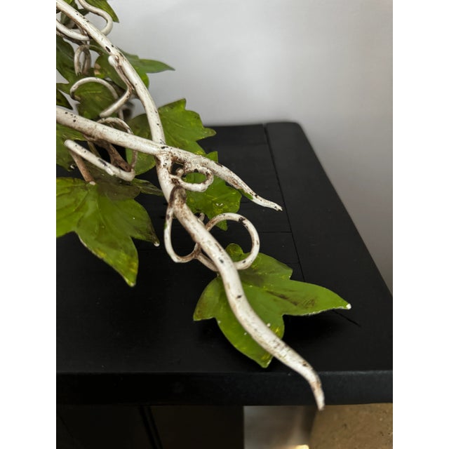 Pair of Vintage Italian Tole Painted Green Botanical Ivy Leaf Wall Candle Sconces For Sale - Image 9 of 10