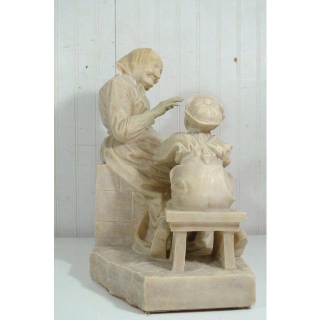 Cream Early 20th Century E Battiglia La Favola Della Nonna Alabaster Italian Sculpture Tale of Grandma For Sale - Image 8 of 13