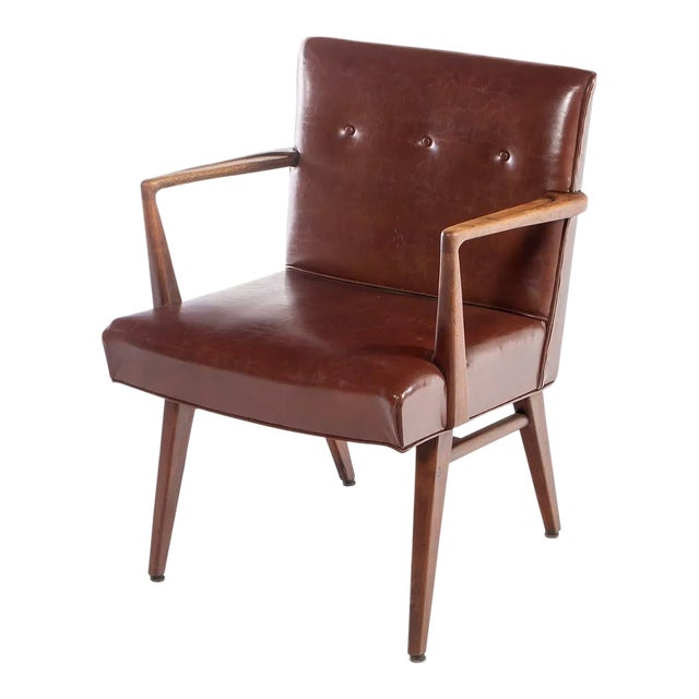 Early Jens Risom Model 108 Arm Chair for Risom Designs in Walnut and Original Naugahyde, circa 1950s For Sale