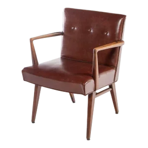Early Jens Risom Model 108 Arm Chair for Risom Designs in Walnut and Original Naugahyde, circa 1950s