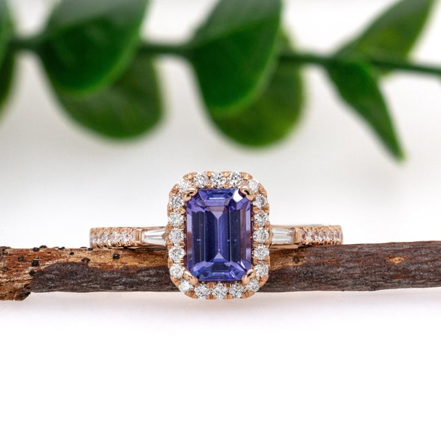 1ct Tanzanite Ring With Earth Mined Diamonds in Solid 14k Rose Gold | Em 7x5mm, Size 6.75 For Sale - Image 4 of 8