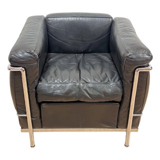 LC2 Chair with Chromed Steeltube and Black Leather by Charlotte Perriand for Cassina, 1970 For Sale