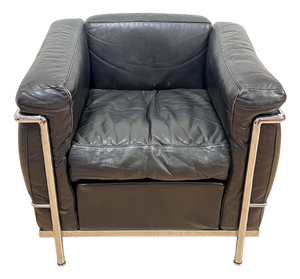 LC2 Chair with Chromed Steeltube and Black Leather by Charlotte Perriand for Cassina, 1970