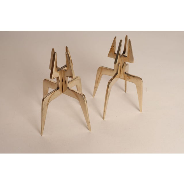 Pair of Sculptural Vintage Brutalist Candle Holders in Polished Brass For Sale - Image 4 of 13