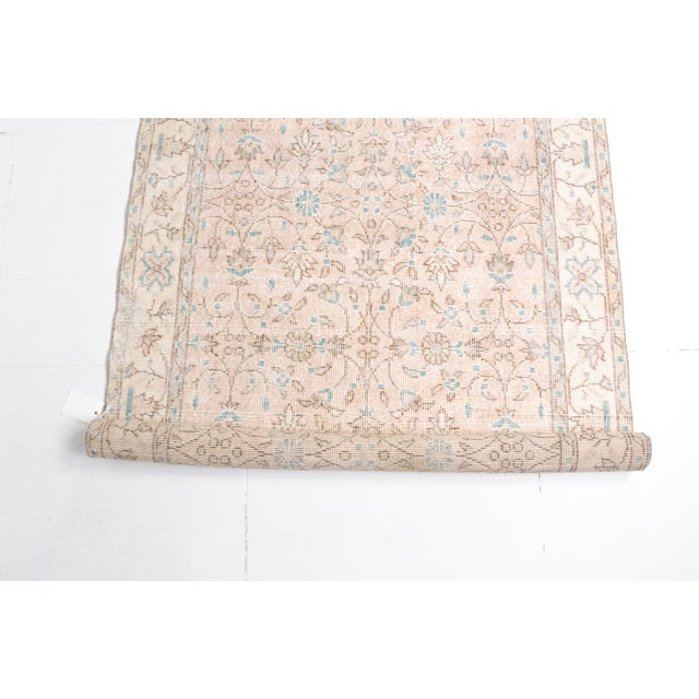 Textile Sky Blue & Peach Area Rug, Vintage Floral Wool Carpet For Sale - Image 7 of 10