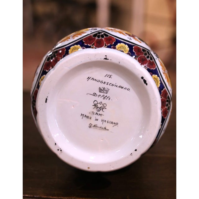 Blue Mid-Century Dutch Hand-Painted Polychrome Faience Vase by Ram Delft For Sale - Image 8 of 8