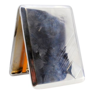 Silver Cigarette Case with Engravings Surrounding Monogram Card For Sale