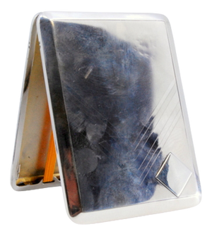 Silver Cigarette Case with Engravings Surrounding Monogram Card
