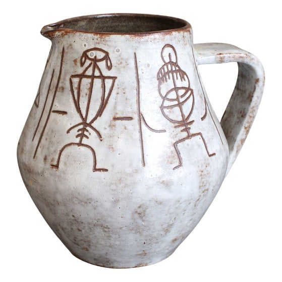 Mid-Century French Ceramic Pitcher by Alexandre Kostanda, 1960s For Sale