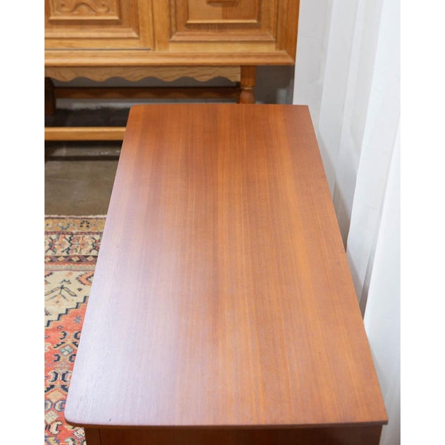 Art Deco Deco Style Danish Petite Chest of Drawers With Brass Hardware and Carved Legs, C. 1950s For Sale - Image 3 of 14