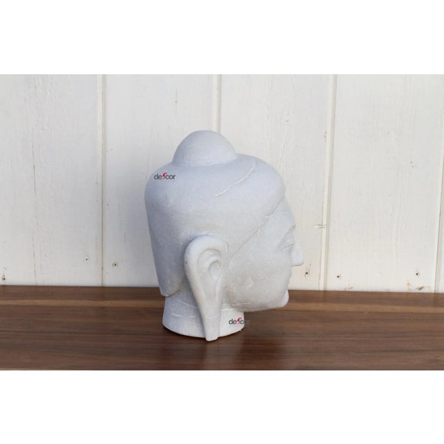 Contemporary Handcarved White Marble Buddha For Sale - Image 3 of 10