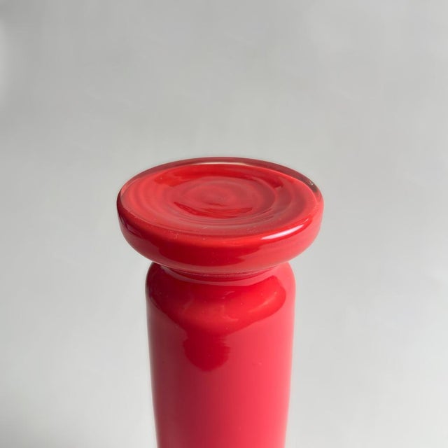 Glass Red Cased Glass Column Vase from Empoli, Italy, 1970s For Sale - Image 7 of 10