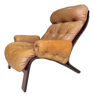 Mid-Century Modern Norwegian Tan Leather Lounge Chair by Oddvin Rykken for Rybo Rykken & Co
