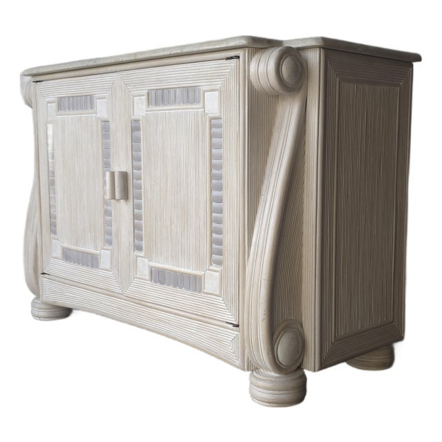 Vintage Coastal Reeded Bamboo Buffet Cabinet For Sale