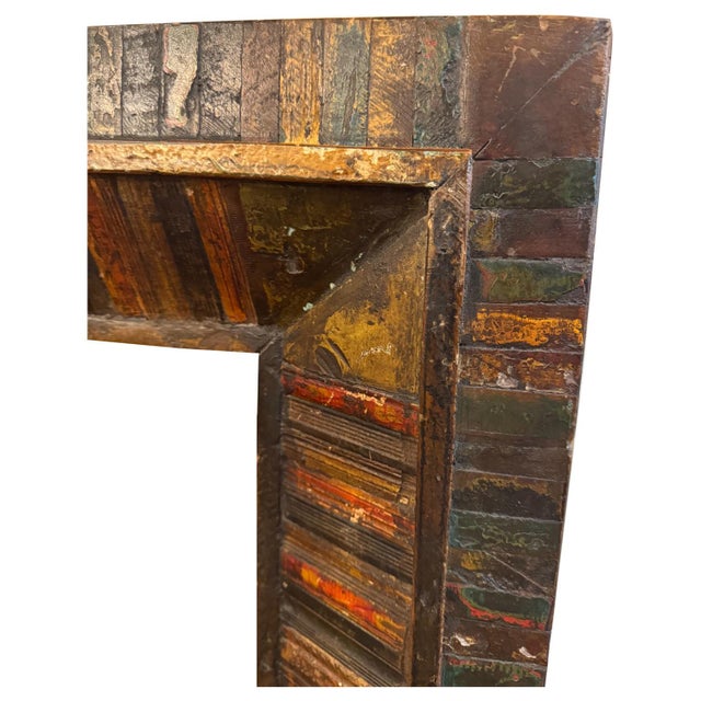 Rustic 1980s Rustic Reclaimed Teak Wood Mirror | Large Distressed Farmhouse Wall Decor | Entryway Bathroom Vanity Accent | Boho Housewarming Gift For Sale - Image 3 of 6