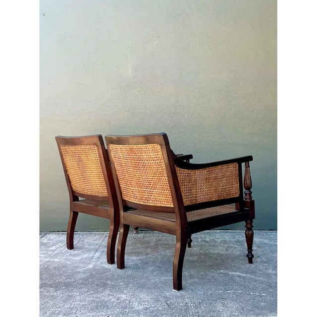 Mid 20th Century Vintage Carved Wood and Cane Chairs - Pair For Sale - Image 5 of 12