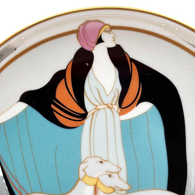 Original Art Deco-inspired Decorative Plate featuring the "A Flapper W Greyhounds" artwork by Marci McDonald for WS George...