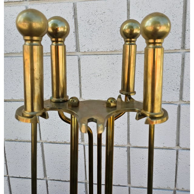 Traditional 19th Century Ball Head Brass Fireplace Tools Set For Sale - Image 3 of 6
