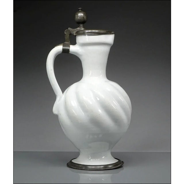 Late 18th Century Delft Tin Glaze Gadrooned Pottery Apothecary Jug With Pewter Mount For Sale - Image 9 of 9