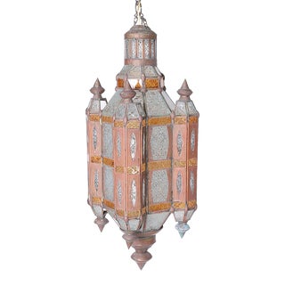 Antique Moroccan Copper and Glass Pendant Light Fixture For Sale
