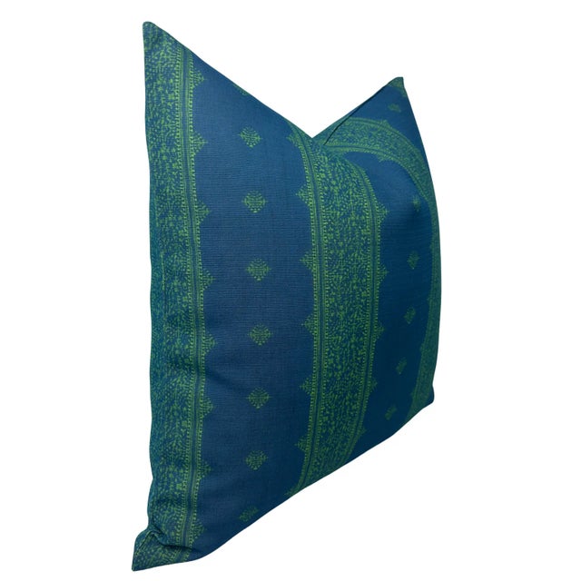 Modern Fez Performance Pillow Cover in Blue/Green, 20x20 Pillow For Sale - Image 3 of 3