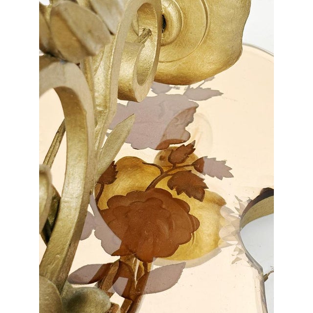 Art Deco Wall Sconces in Patinated Gold Metal and Glass, France, 1950, Set of 2 For Sale - Image 4 of 14