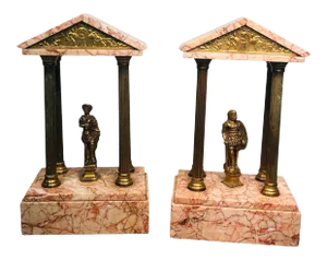Mid 20th Century Neoclassical Bookends With Marble Stands - a Pair