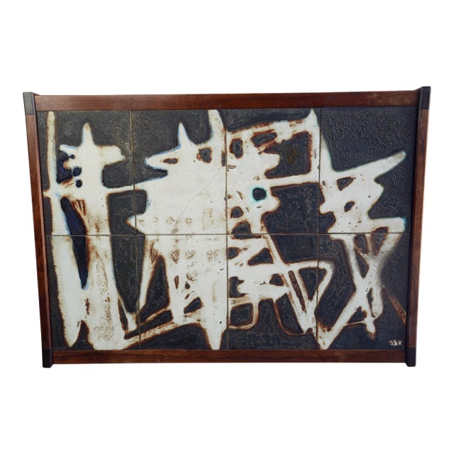 Danish Modern Rosewood Coffee Table With Abstract Tile Top For Sale