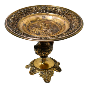 Antique Ornate Baroque Bronze & Mixed Metal Plate on Stand Stamped