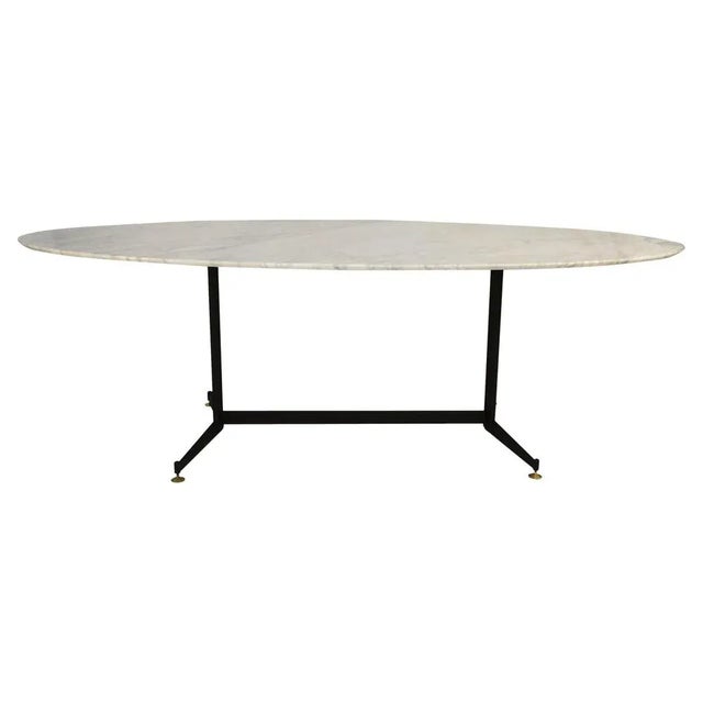 Metal Mid-Century Modern Carrara Marble Dining Table with Metallic Foot, Italy, 1950s For Sale - Image 7 of 7
