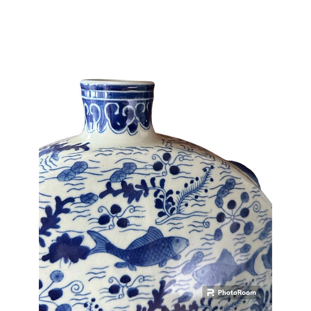 Pair of 1950s Blue & White Koi Fish Vases Chairish