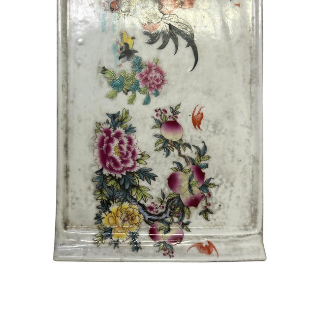 Vintage Finish Rooster Flower Graphic Rectangular Porcelain Plate Art For Sale - Image 9 of 10