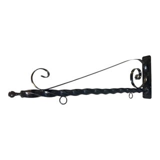 Vintage Wrought Iron Twisted Barber Pole Style Hanging Sign Holder For Sale