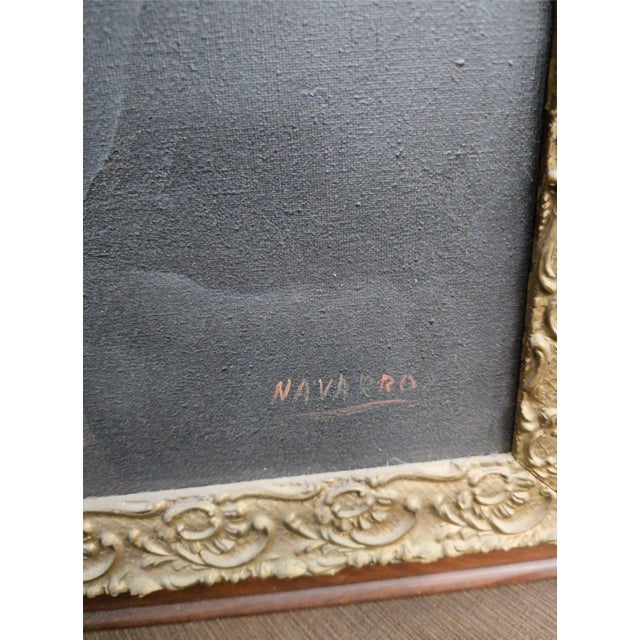 Black Antique Painting in Style of ”The Collector”, Signed by Navarro For Sale - Image 8 of 8