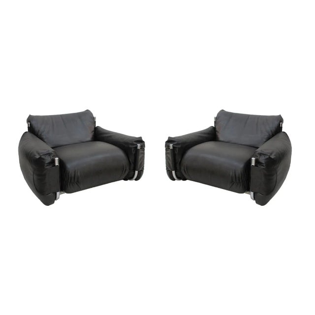 Set of Black Armchairs by Giuseppe Munari for Poltrona Munari, 1970s For Sale - Image 10 of 10
