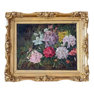 Antique 19th Century British School Oil on Canvas Floral Still Life Painting For Sale