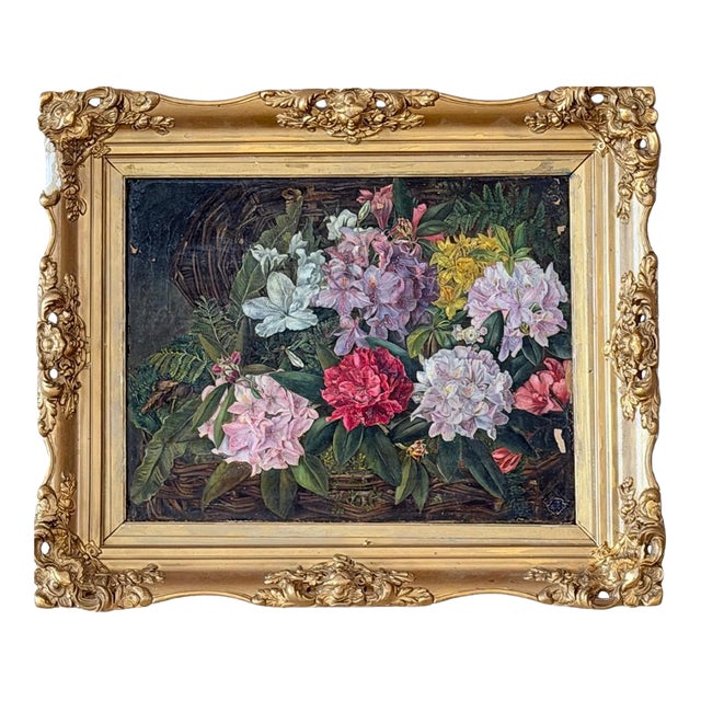 Antique 19th Century British School Oil on Canvas Floral Still Life Painting For Sale